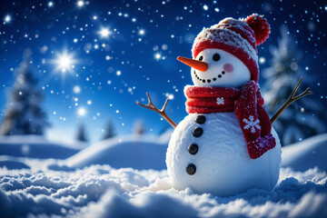 Obraz premium Snowman standing in the snow, with its arms outstretched as if it's embracing the winter scene around it.