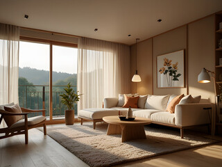 Fototapeta premium Japandi living room design architecture