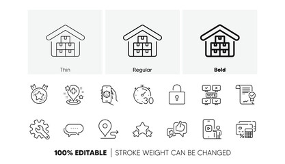 Fototapeta premium Online voting, 3d app and Ranking star line icons. Pack of Stars, Lock, Hospital icon. Customisation, Dots message, Timer pictogram. Money calculator, Wholesale goods, Journey. Like. Vector