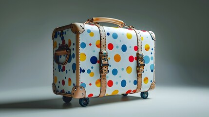 Colorful Retro Suitcase on Grey Background.