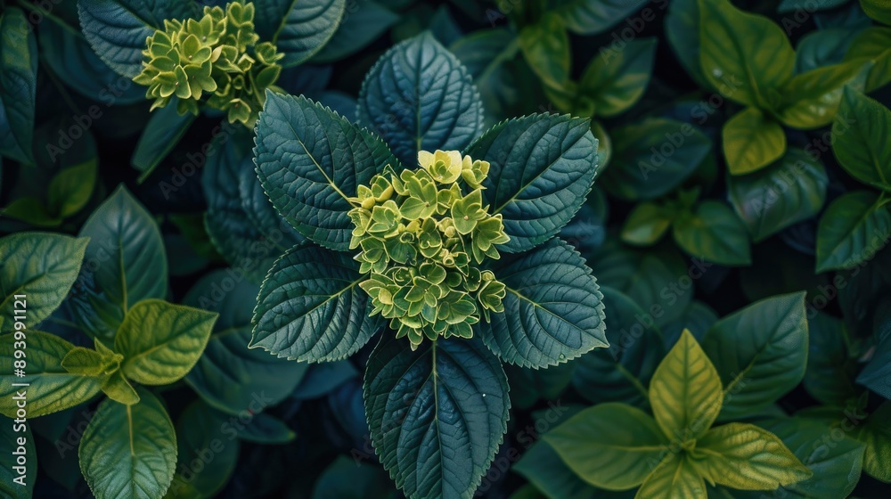 Sticker Overhead view of green flower in a bunch