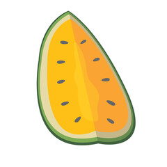Sliced yellow watermelon vector illustration, hybrid yellow water melon, semangka kuning clip art, watermelon slice isolated on white background