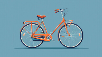 Fototapeta premium Classic Orange Bicycle Illustration on Blue Background