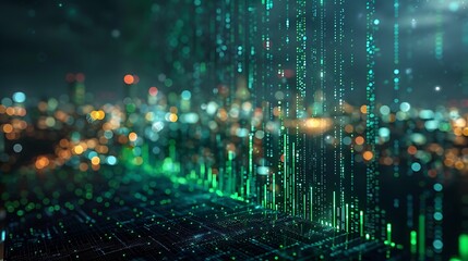 Fototapeta premium Bar charts with green color going up and down for positive Eco-investing stock market or green investment banking charts 