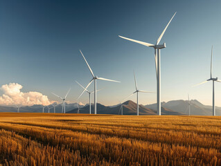 Wind turbines in a field, sustainable energy, reducing oil dependency