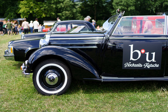 Iserlohn Gruermannscheide, NRW, Germany. 13th of July 2024. Old vintage German car with open top Mercedes Benz 170V W136 at the oldtimer auto show
