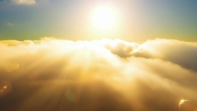 Sunlight breaking through a field of dazzling radiant clouds.
