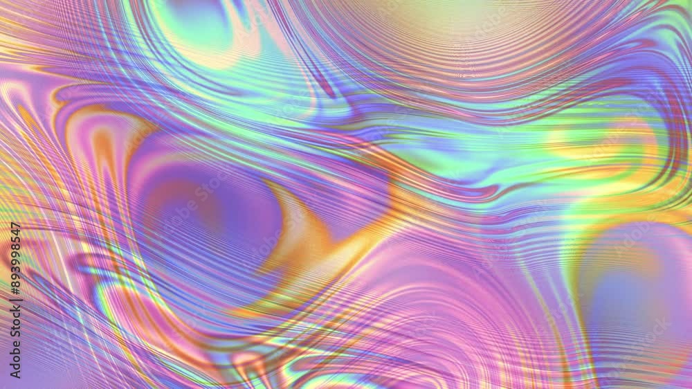 Poster Abstract colorful background - metallic undulating liquid reflecting vibrant surface. 4k looped video. Dark blue abstract liquid surface