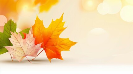 Fototapeta premium Three leaves of different colors are on a white background