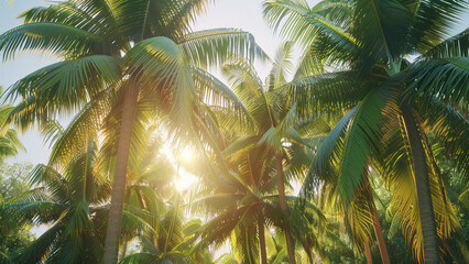  realistic high-resolution photo of palm trees, with detailed background