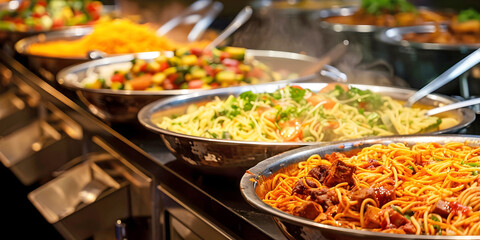 Obraz premium stir fried noodles with vegetables food, ai generated.