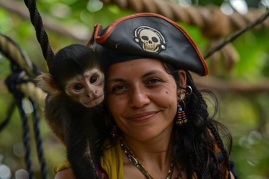 Pirate with his capuchin monkey plotting their next big heist together
