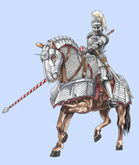 Drawing knight on horseback, warrior, figther, art illustration