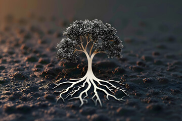 Stunning, symbolic tree graphic with intricate roots, ideal for eco-conscious branding, educational content, and holistic wellness. Perfect for designs needing copy space.
