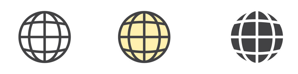 Web globe icon flat editable icon mark set. 