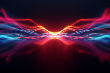 Abstract neon light waves in vibrant colors on a dark background, creating a dynamic and futuristic visual effect.