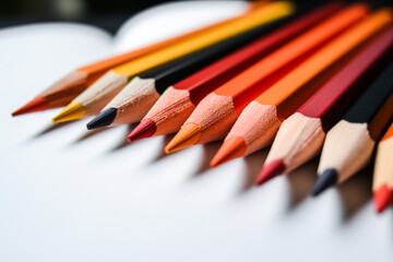 Obraz premium A row of pencils with different colors, including red, yellow, and black