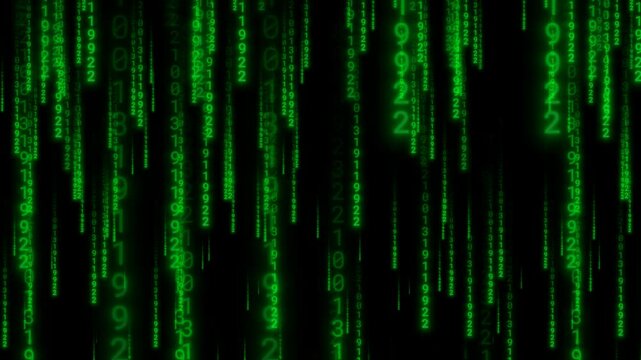 Digital background, binary code with digits moving on screen. looping animation, Alpha channel, transparent background. 4K resolution