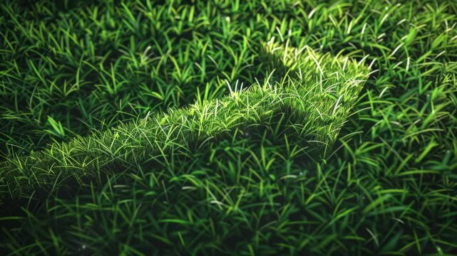 Green grass field with a large, symbolic arrow pointing upwards and forwards, representing sustainable development, eco-friendly growth, and motivational progress in environmental practices.
