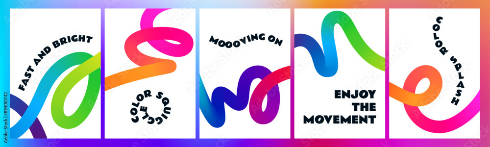 Fototapete Posters with Rainbow Colored Gradient Lines. Abstract Dynamic Colorful 3d Shapes on White Background.