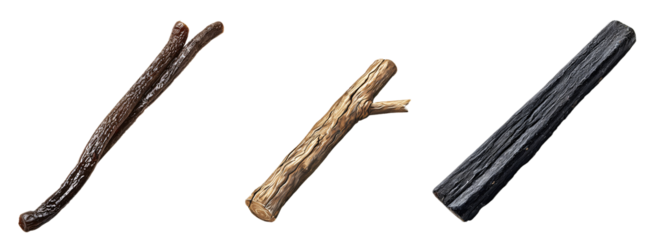 Three wooden logs arranged in a triangle.