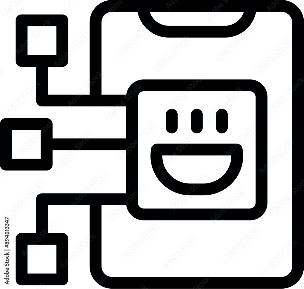 Poster mobile phone displaying a happy emoji is connecting to multiple devices, representing seamless data 