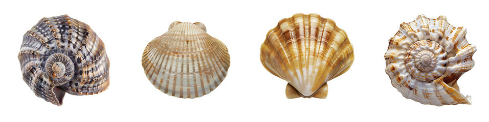 Obraz premium Sea Shells Collection Isolated on a White or Transparent Background.