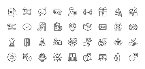 Employees teamwork, Secret gift and Discounts app line icons pack. AI, Question and Answer, Map pin icons. Quick tips, Inspect, Spanner web icon. Vector