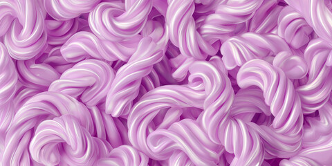 Fototapeta premium A cute and dreamy, aesthetic background of close-up of spiral shaped pastel purple licorice twists, each piece showcasing its smooth texture and glossy finish