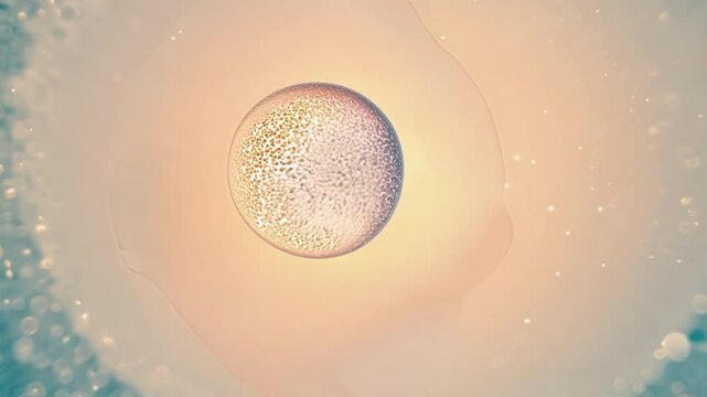A delicate essence ball floating gracefully into a skin cell stimulating its natural regenerating process.
