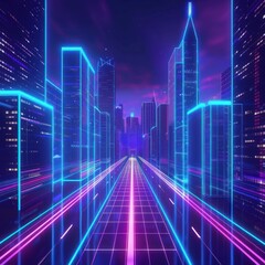 Fototapeta premium Neon Cityscape: A Futuristic Vision of Urban Life