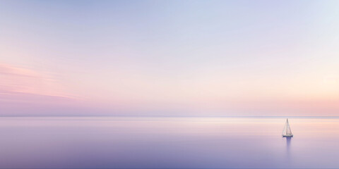 A dreamy photo of a twilight sky with a distant sailboat in the distance