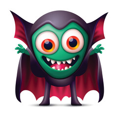 Cartoon halloween Bat monster clipart with big bulging eyes, smiling with teeth and fangs