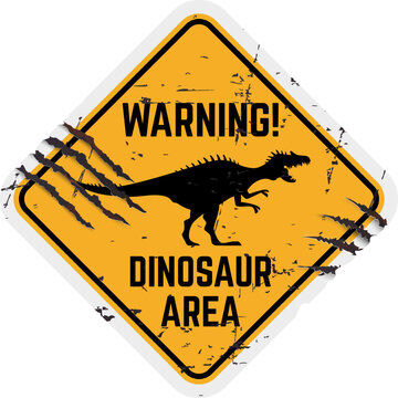 recommend clip art: Dinosaur warning sign Vector grungy yellow and black rhombus shaped banner with roaring Spinosaurus silhouette and claw mark scratches. Distressed cautionary message, alert signboard for dino park