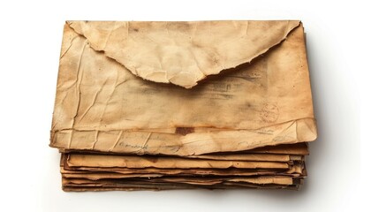 Aged envelope with documents against white background