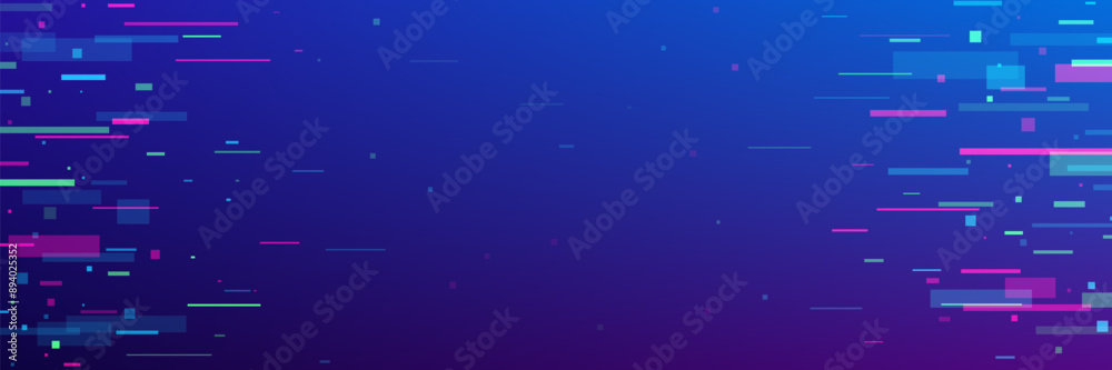 Leinwandbilder Glitch game background with abstract noise pixels on TV screen, vector texture effect. Digital glitch background on blue screen for video game with VHS retro television broken signal with error noise