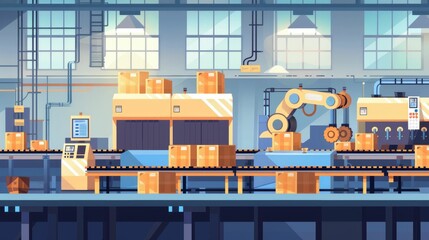 Industrial production line with conveyor belts and automated machines