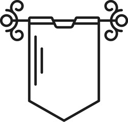 Medieval coat of arms line heraldry symbol. Isolated vector linear heraldic sign of shield or banner with embellishments. Monochrome outline sign of vintage royal family identification of Middle Ages