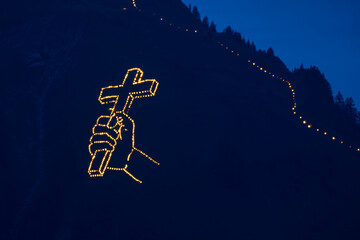 Traditional mountain bonfires for the summer solstice in the Tiroler Zugspitz Arena near Ehrwald