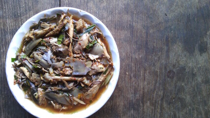 Chicken salad with banana blossoms, meat, vegetable, bitter, water