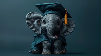 A cute elephant in a graduation cap and gown symbolizes achievement and education in a whimsical setting.