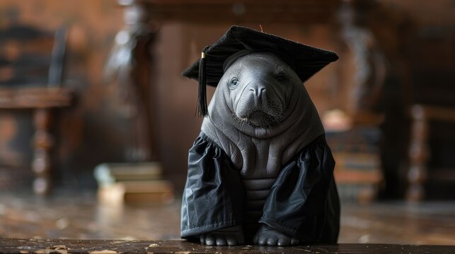 A cute dog in a graduation cap and gown, symbolizing achievement and celebration in a whimsical and charming setting.