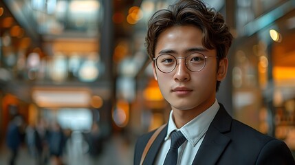 Fototapeta premium Young business man sending a vocal message with his smartphone 