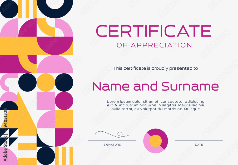 Fototapete certificate appreciation template with modern geometric pattern, vector diploma award. education wor