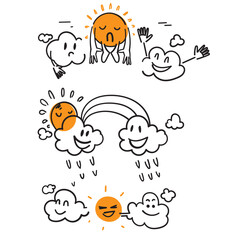 hand drawn doodle cute sun and cloud doodle sketch