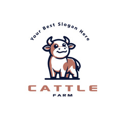 Cute Cattle Farm Cartoon Logo with Custom Slogan