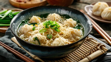 Chinese cuisine Tan Tan noodle soup with dumplings