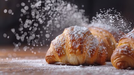 Croissants dusted with icing sugar