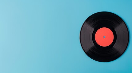 blue background Vinyl record placed on The record had a blank sign placed in the middle. With space for custom text. This image is suitable for a variety of creative uses.