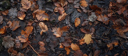 Obraz premium Serene Forest Floor Close-Up with Leaves, Twigs, and Moss - Peaceful and Timeless Natural Beauty in Earthy Tones